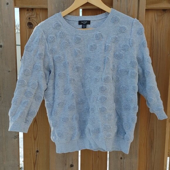 Lord & Taylor Grey Textured Dot Light Grey Sweater 3/4 sleeves Large - Picture 1 of 6